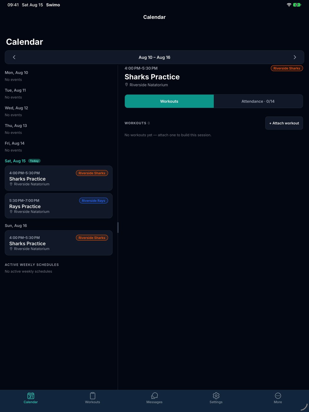 Swimo.fit calendar on iPad