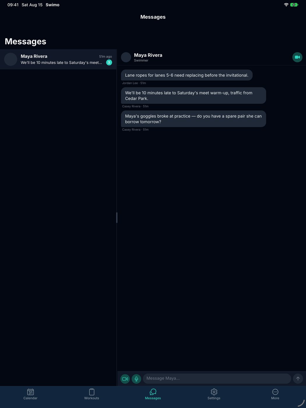 Swimo.fit messages on iPad